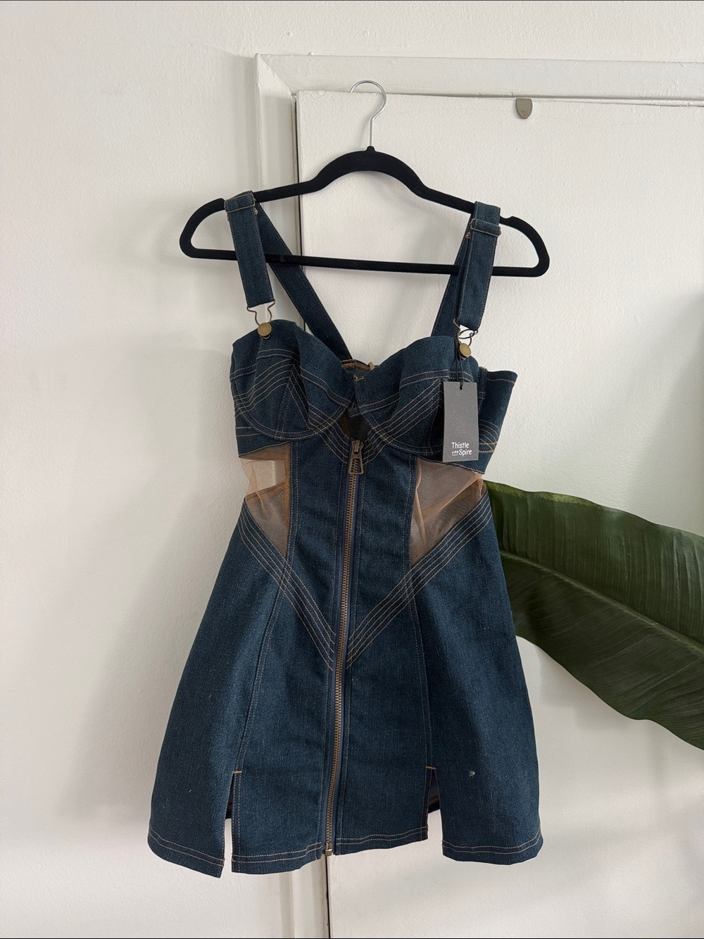 Thistle and Spire Dark Blue Denim Zip-Front Mini Dress